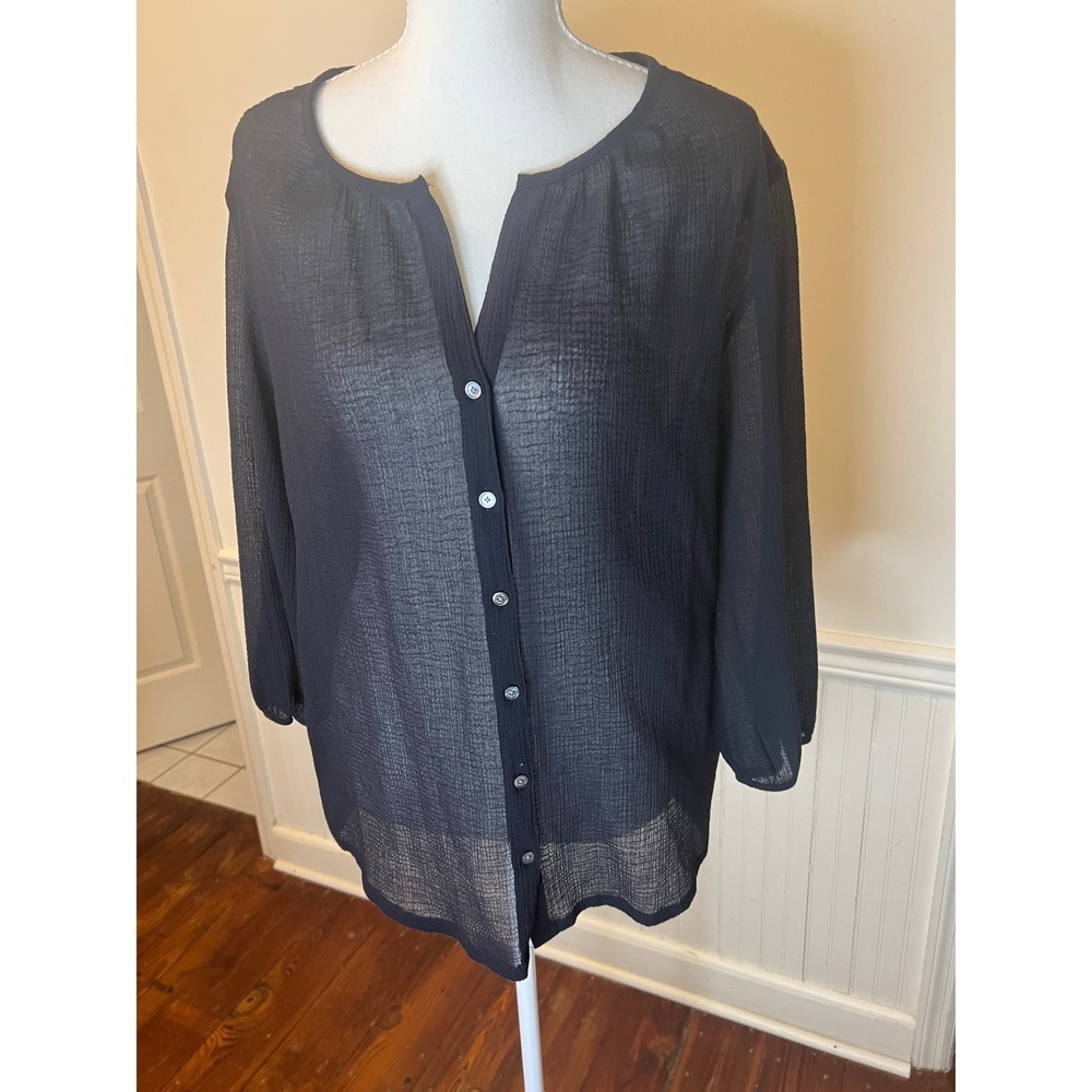 Tommy Bahama Womens Black Textured Gauze Button Front Blouse Top NWT Size Medium